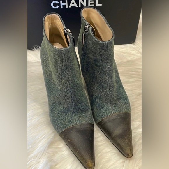CHANEL Vintage Wash denim & leather heel high cut short boots EU 9 38 US - Picture 4 of 14